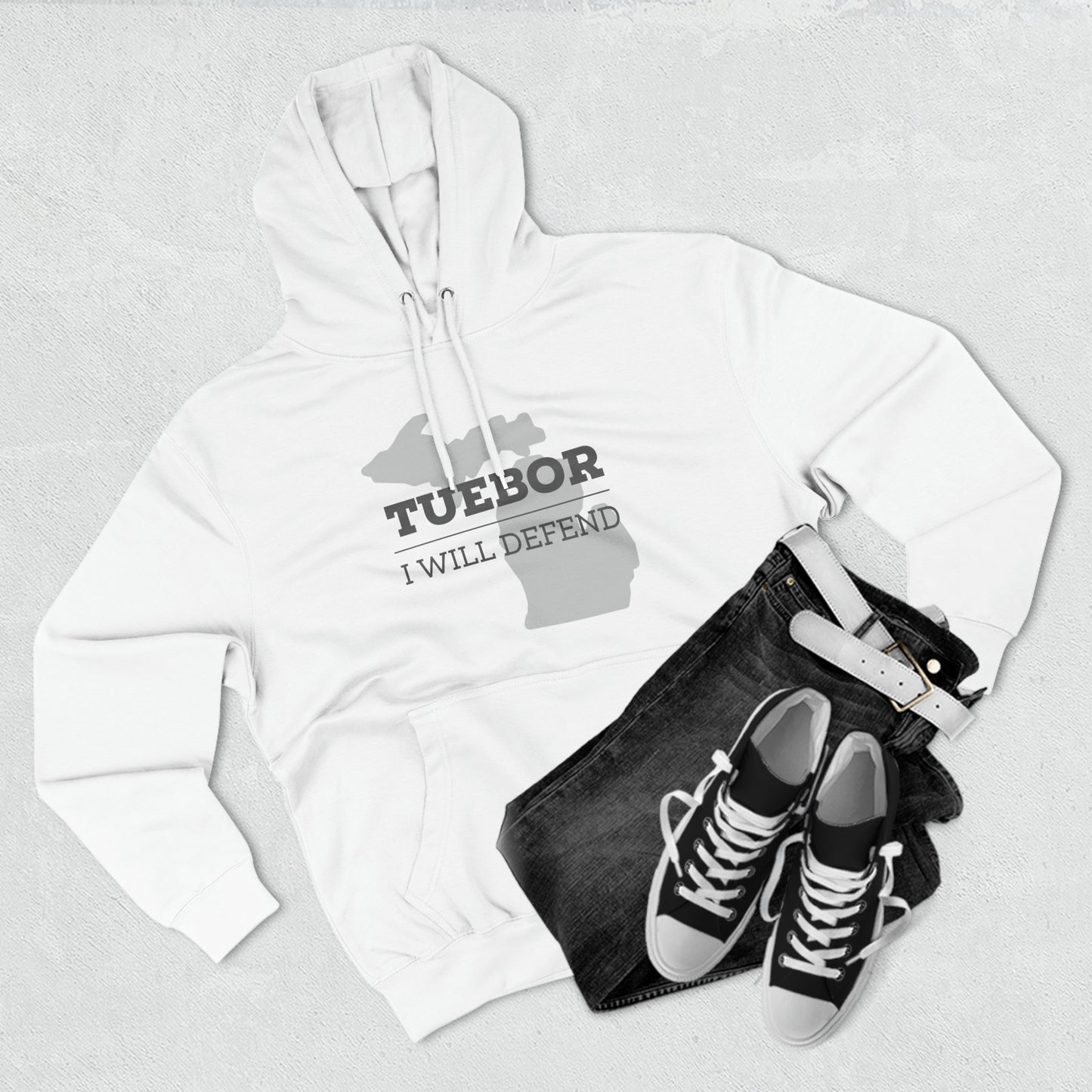"Tuebor" Premium Pullover Hoodie with Michigan Seal