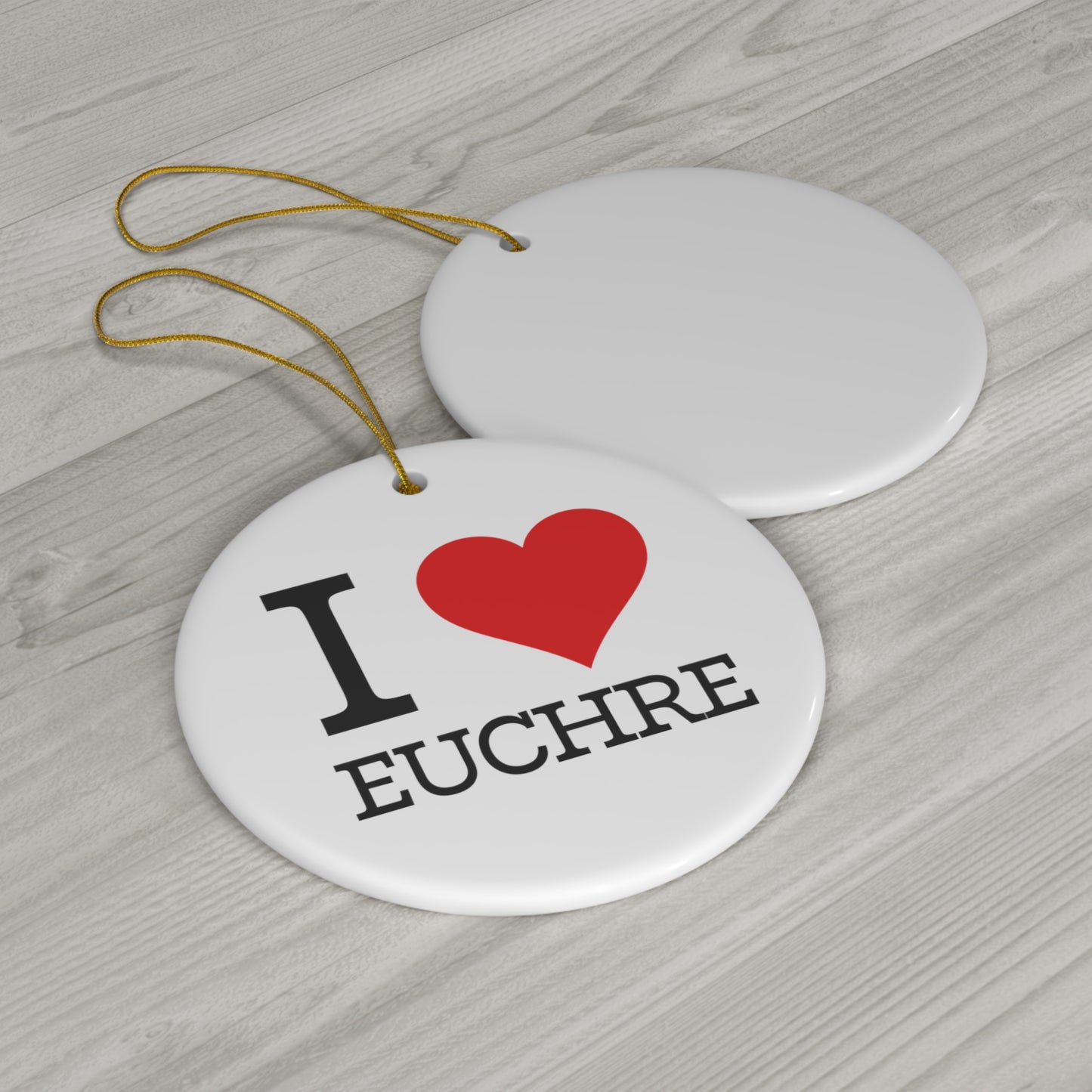 "I ❤️ Euchre" Ceramic Ornament