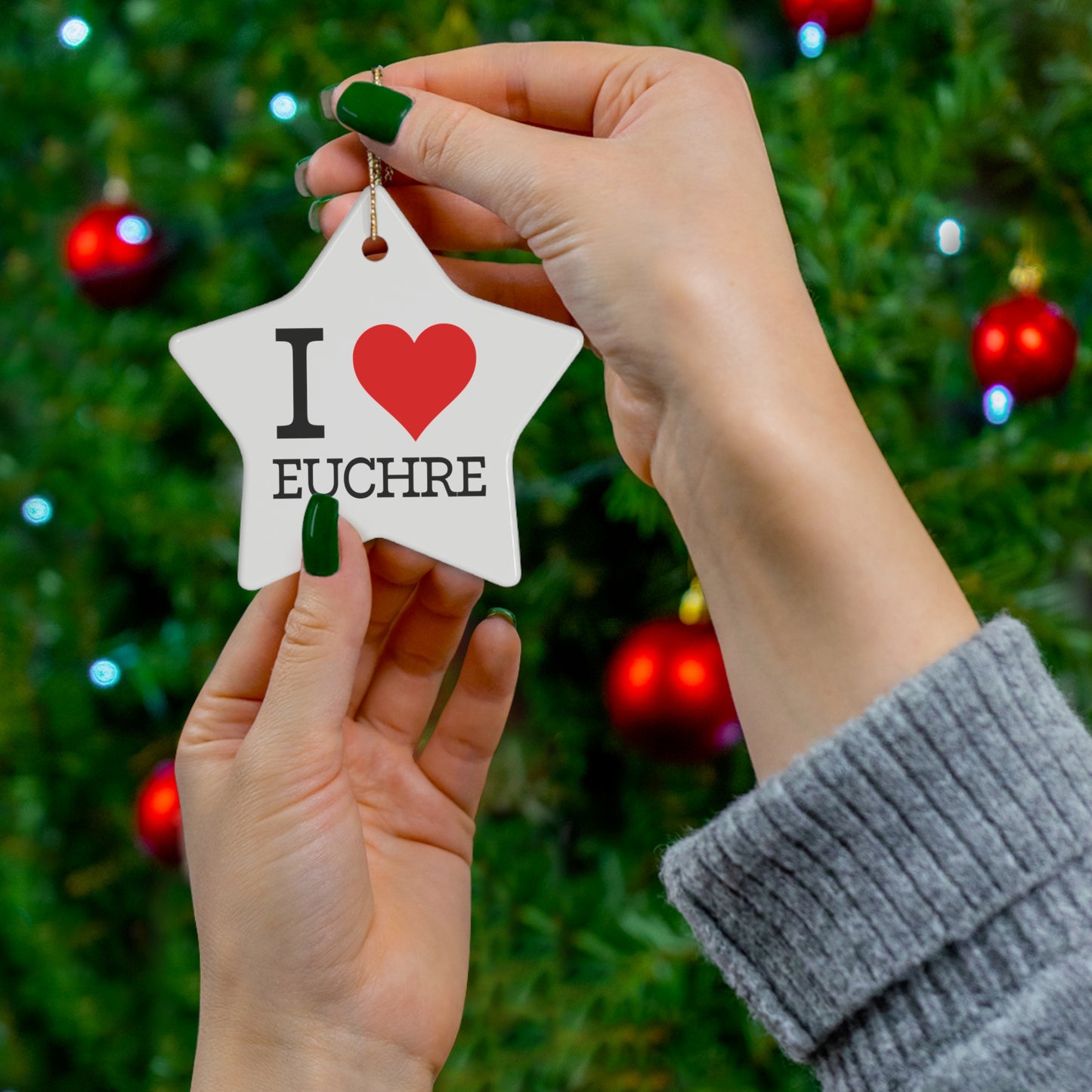 "I ❤️ Euchre" Ceramic Ornament