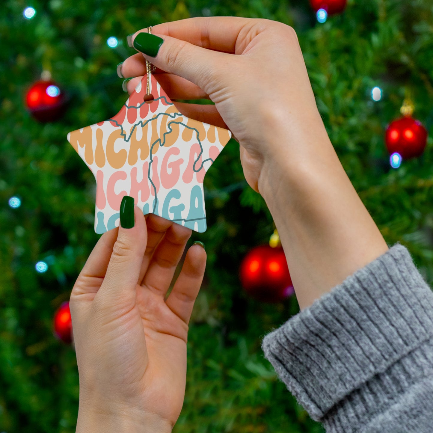 "Michigan" Christmas Ceramic Ornament