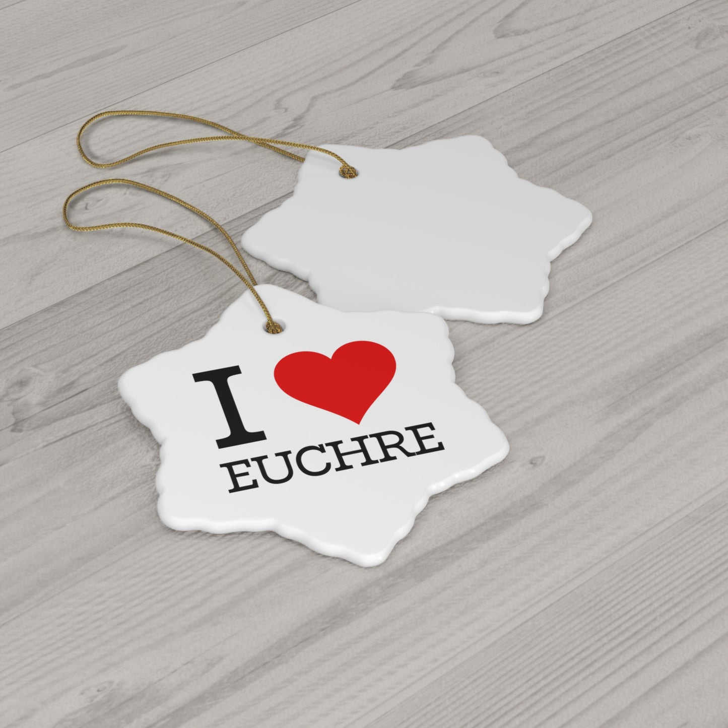 "I ❤️ Euchre" Ceramic Ornament