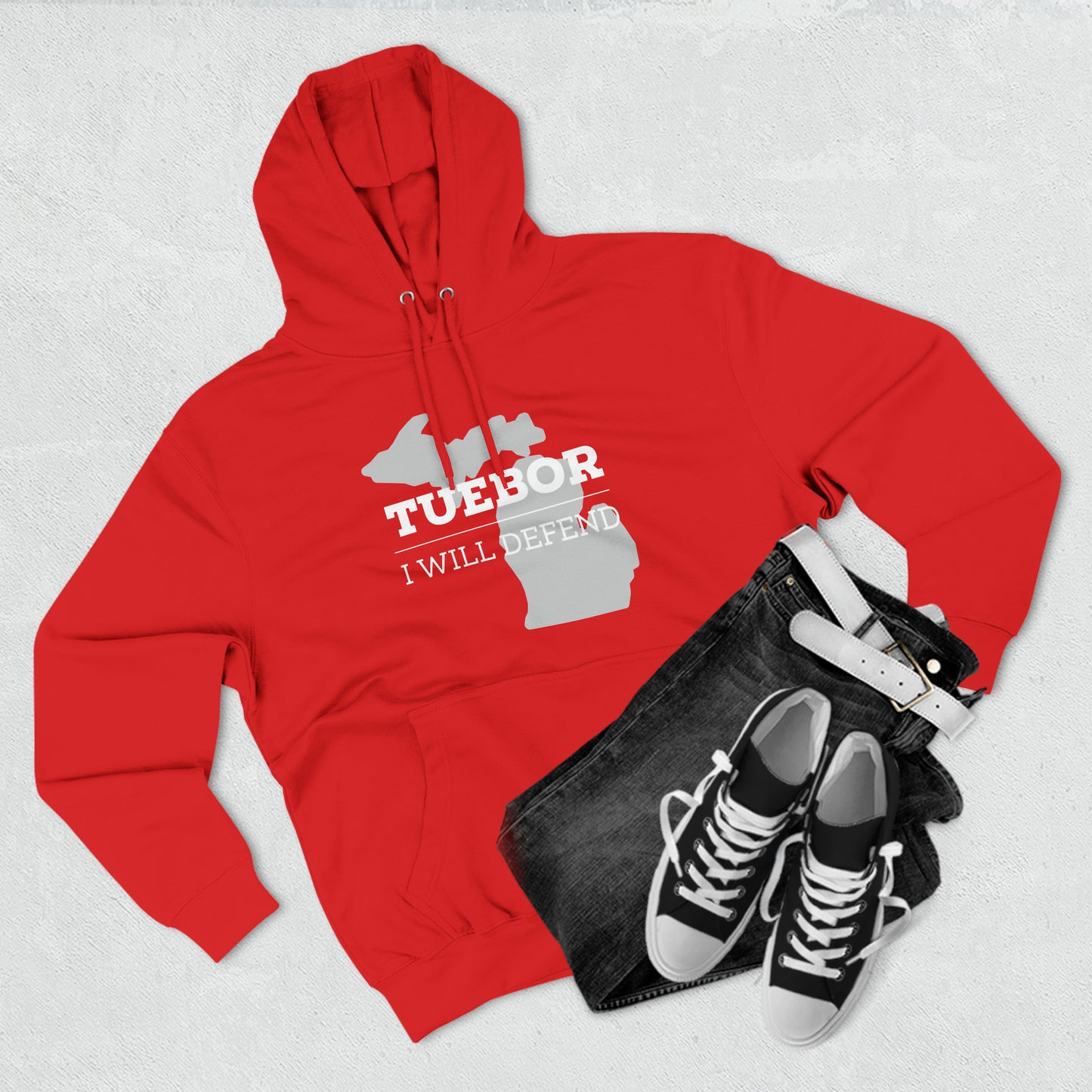 "Tuebor" Premium Pullover Hoodie with Michigan Seal