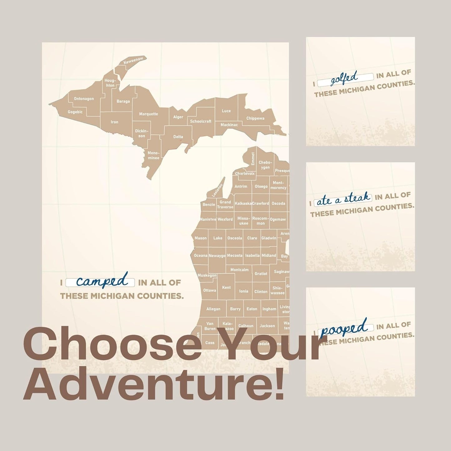 Michigan Counties Scratch Off Poster