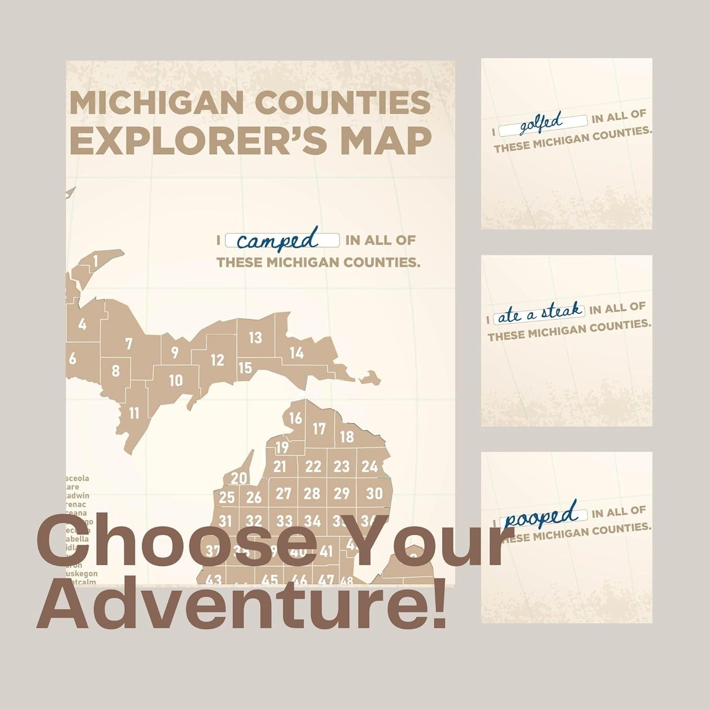 Michigan Counties Scratch Off Poster