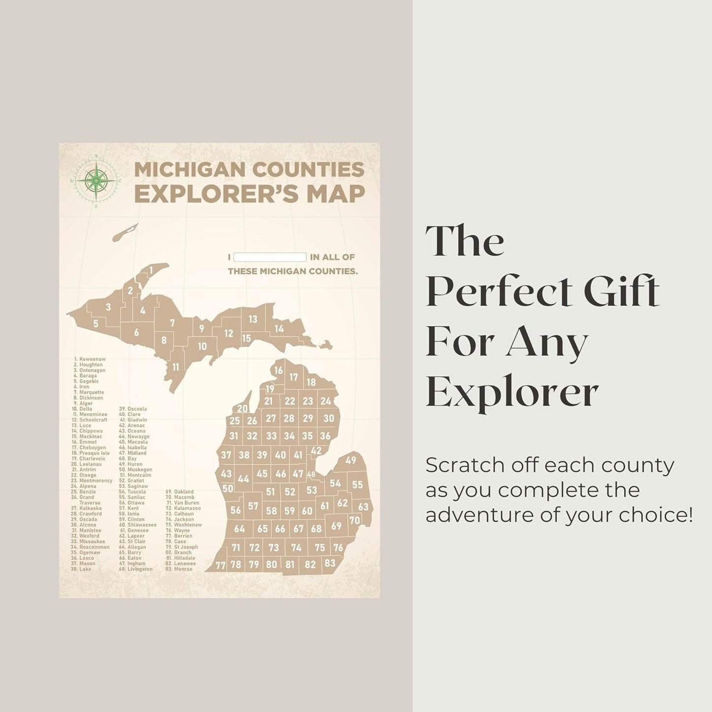 Michigan Counties Scratch Off Poster