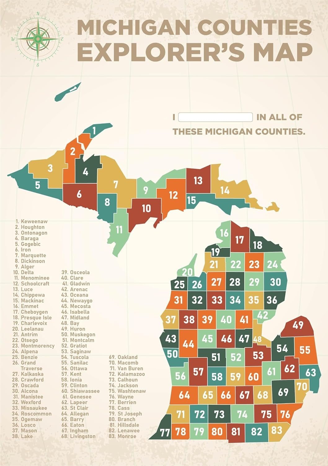 Michigan Counties Scratch Off Poster
