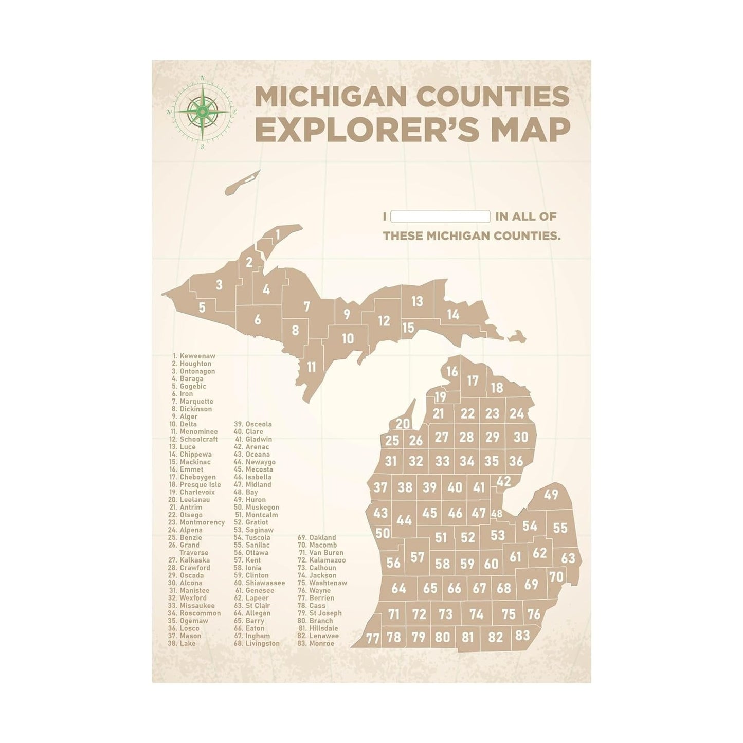 Michigan Counties Scratch Off Poster