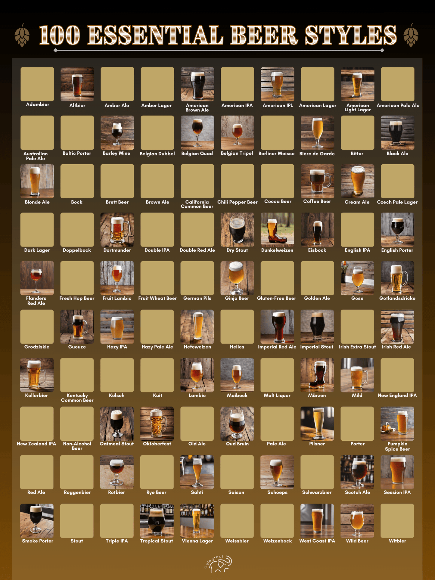 100 Essential Beer Styles Scratch Off Poster