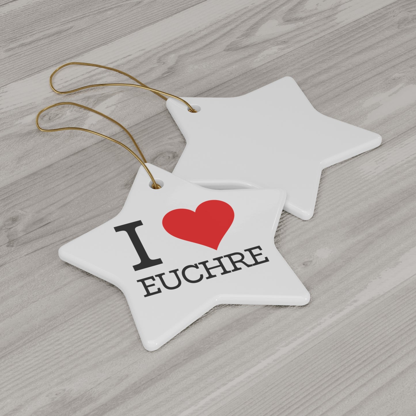 "I ❤️ Euchre" Ceramic Ornament