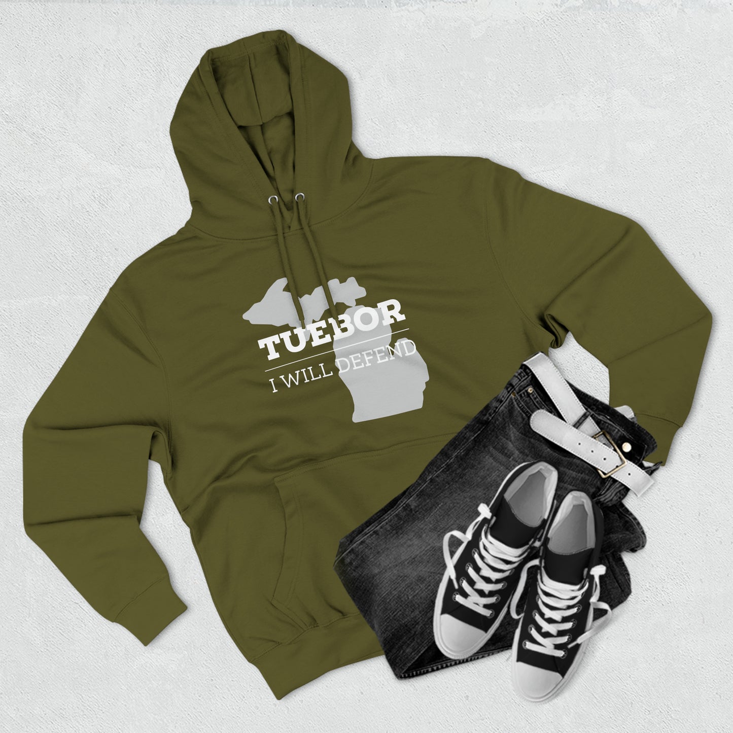 "Tuebor" Premium Pullover Hoodie with Michigan Seal