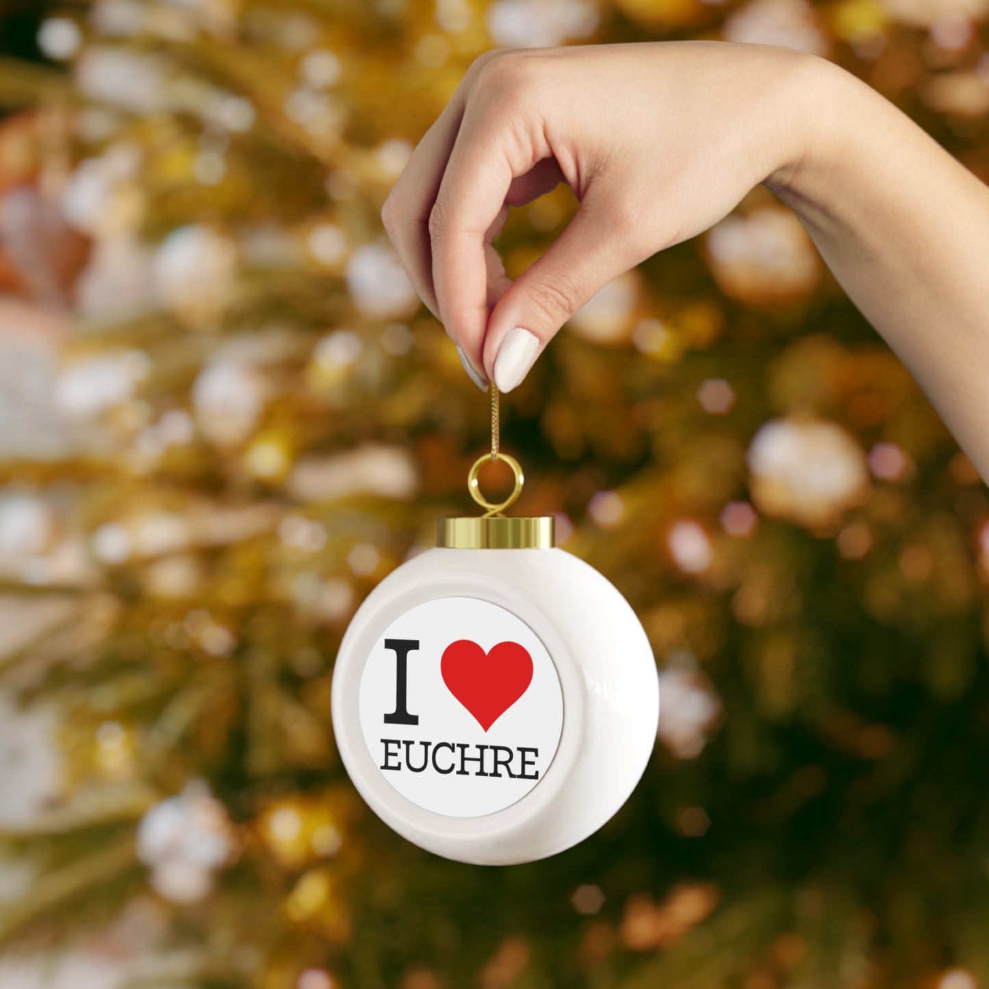 "I ❤️ Euchre" Christmas Ball Ornament