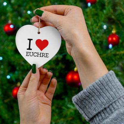 "I ❤️ Euchre" Ceramic Ornament