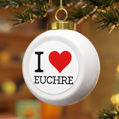 "I ❤️ Euchre" Christmas Ball Ornament