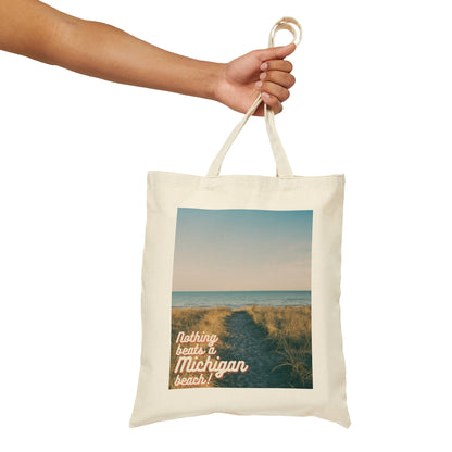 "Nothing Beats a Michigan Beach" Cotton Canvas Tote Bag