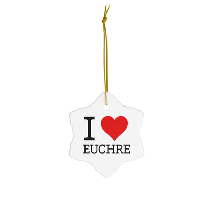 "I ❤️ Euchre" Ceramic Ornament