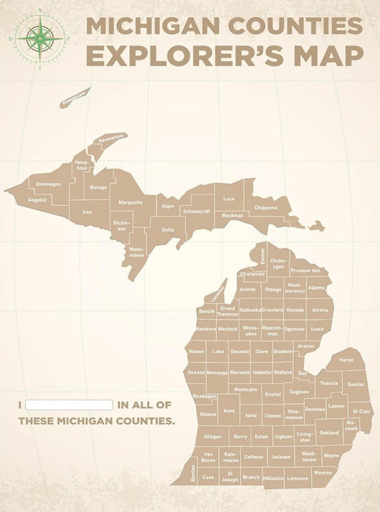 Michigan Counties Scratch Off Poster