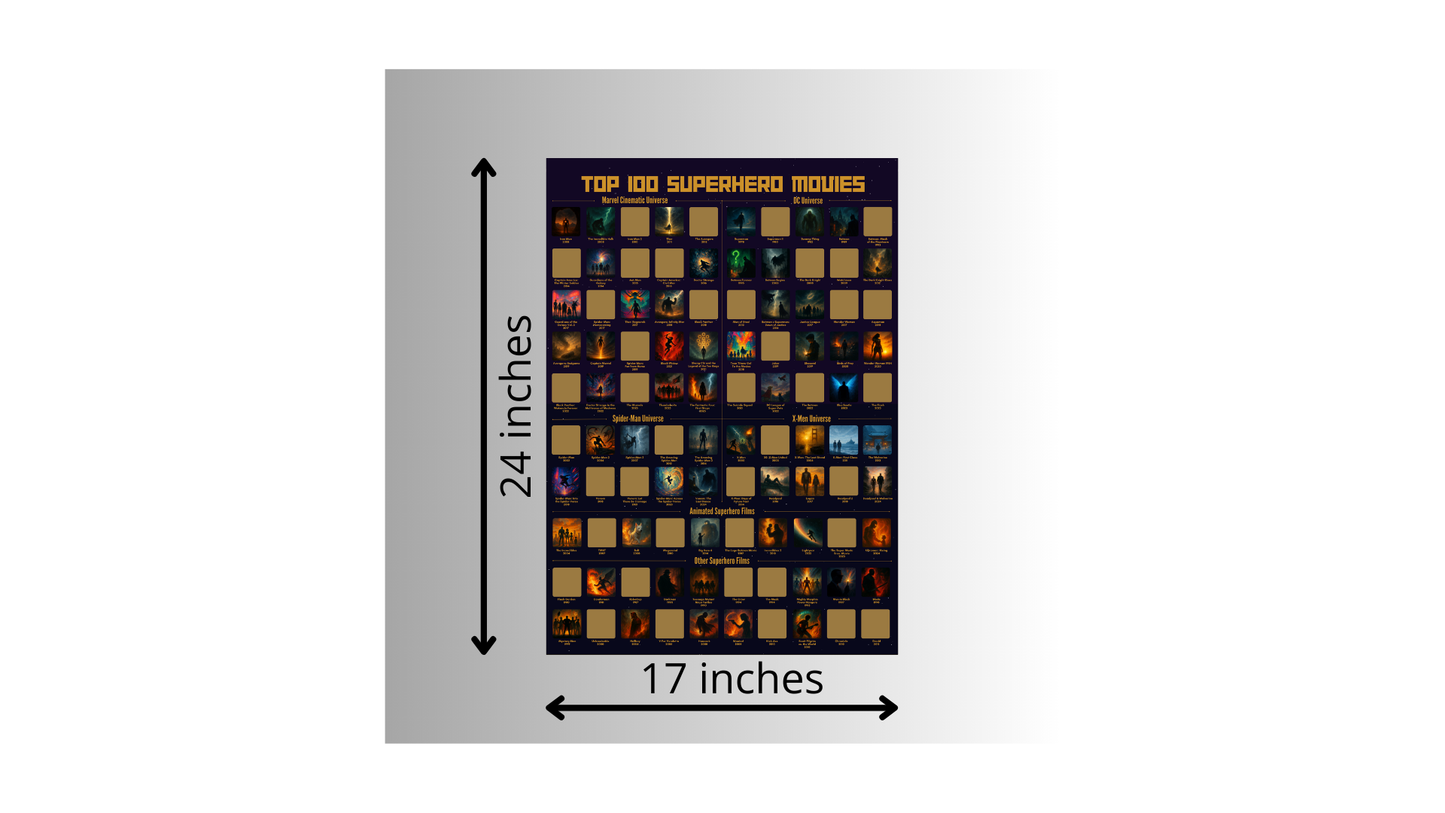 Top 100 Superhero Movies Scratch Off Poster